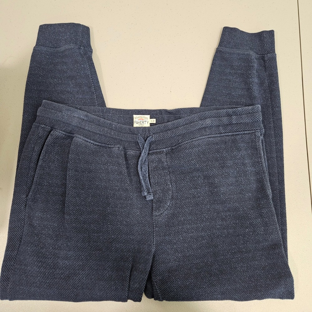 Faherty Brand Mens Legend Herringbone Knit Joggers XL Blue Lounge Pockets Casual - Picture 2 of 14